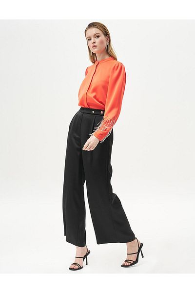 Kayra Coral Satin Blouse - Dangle Ankles Detail