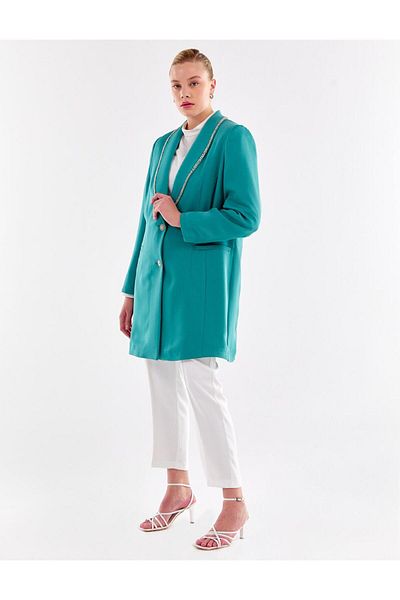 Kayra Jachetă Blazer Brodat cu Piatră Lake Green