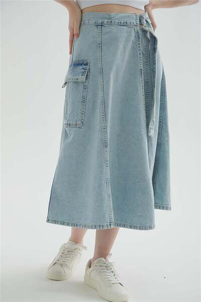 Fashion Friends Fusta de blugi Wrap cu buzunar cargo albastru