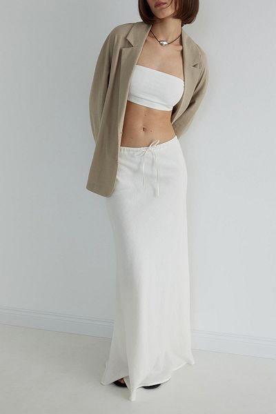 Suud Collection Bílá Maxi sukně Merve Linen