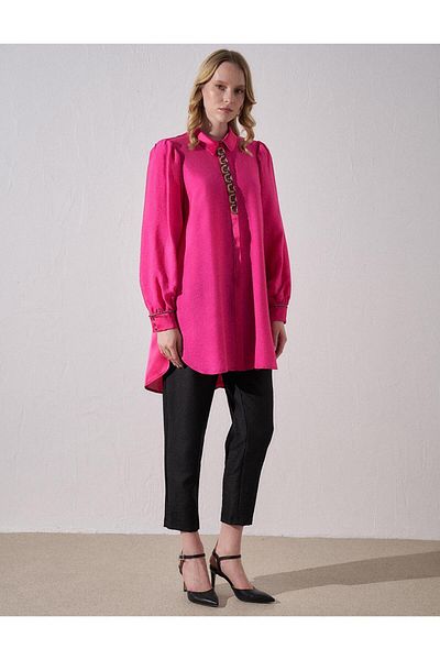 Kayra Fuchsia Jacquard Stone Embroidered Tunic