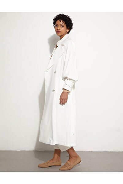 Kayra Kuşaklı Kruvaze Trençkot Beyaz