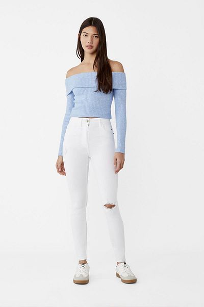 Fashion Friends Pantaloni albi din denim