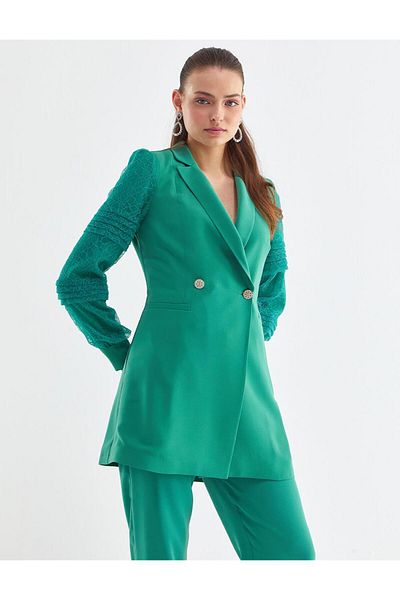 Kayra lake Green Tulle Coated Suit Set