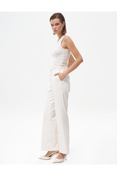 Kayra Ecru Colored Basic Elastic Waist Trousers