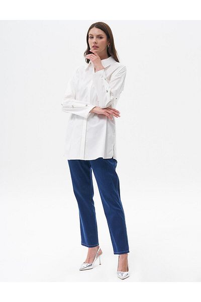 Kayra Poplin Tunic - Ecru Color with Sleeve Detail