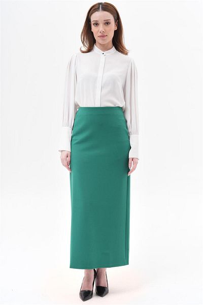 Nassah Dark Green Zippered Pencil Skirt
