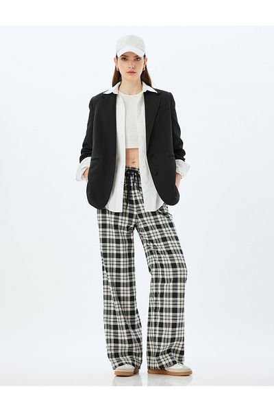 Koton Comfortable Fit Wide Leg Pajama Pants with Tie Waist Pockets