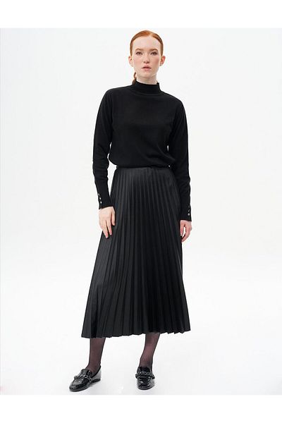 KYR Μαύρο Faux Leather - Πλισέ φούστα με ελαστική μέση