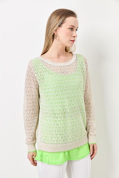 Two Mail Zipper Accessory Blouse Apple Green-Ecru