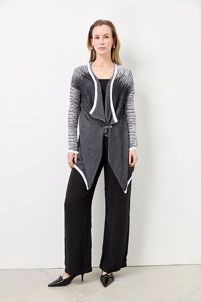 Two Mail Chained Striped Cardigan BLACK