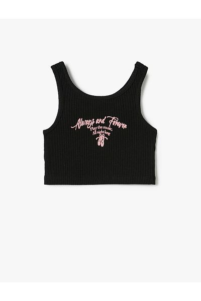Koton Sportovec Žebrovaný bez rukávů Crew Neck Slogan Vyšívaný