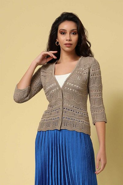 Two Mail Stone Color Mercerized Cardigan