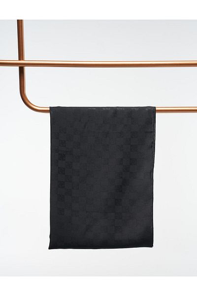 Kayra Monogram Patterned Wool Silk Shawl Black