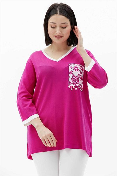Two Mail Fuchsia Rose Pocket Blouse