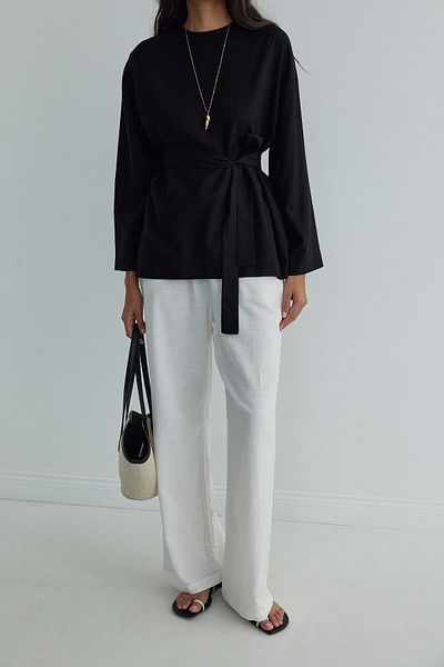 Suud Collection Schwarze Kavala-Leinenbluse