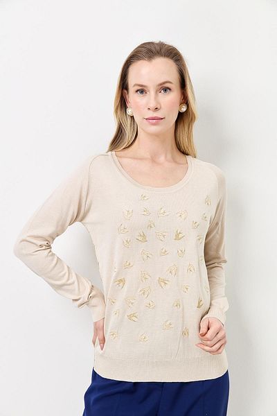 Two Mail Swallow Embroidered Knitwear Linen