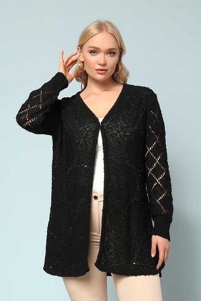 Two Mail Black Cardigan - Sequin Detailed