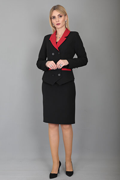 ÖNDER ÖZSOY Garnili Jacket & Back Slit Vase Skirt Set-Red