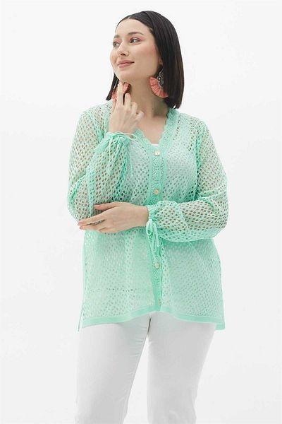 Two Mail Sleeve Lace-up Cardigan Light Green