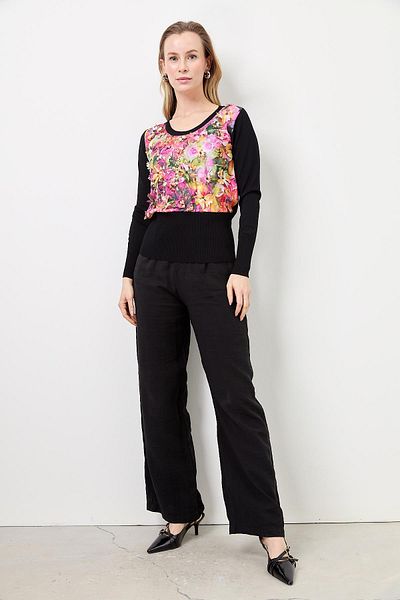 Two Mail Floral Patterned Blouse BLACK