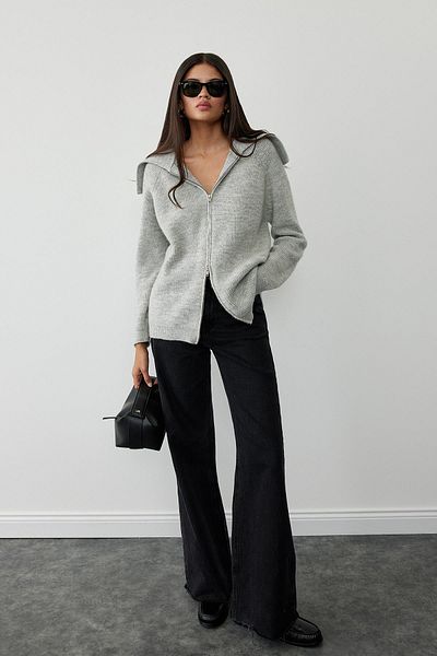 Suud Collection Gray Double Zippered Knitwear Cardigan