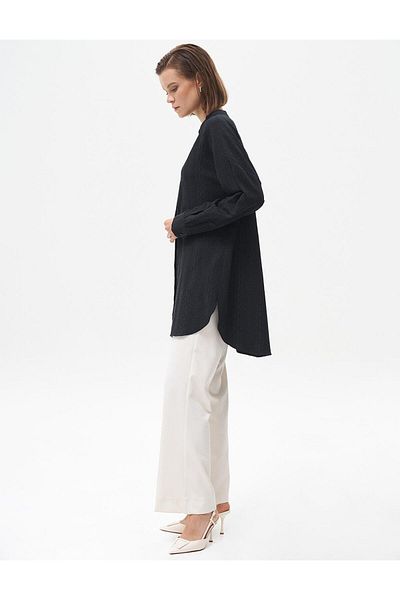Kayra Black Wafer Embroidery Tunic