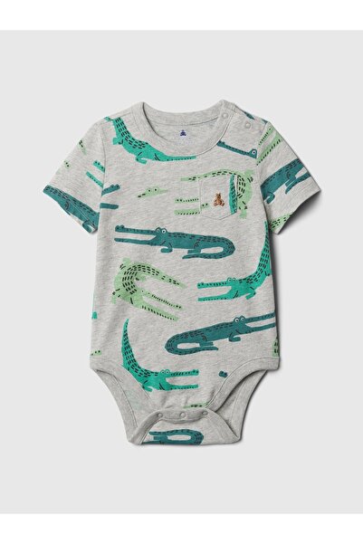 GAP Erkek Bebek Gri Brannan Bear İşlemeli Mix & Match Cepli Bodysuit