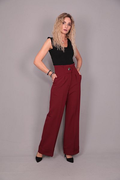 ÖNDER ÖZSOY Double Leg High Waist Trousers-Burgundy