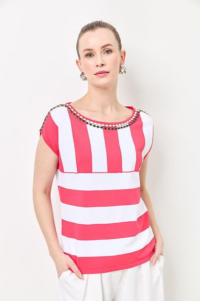 Two Mail Striped Blouse PINK