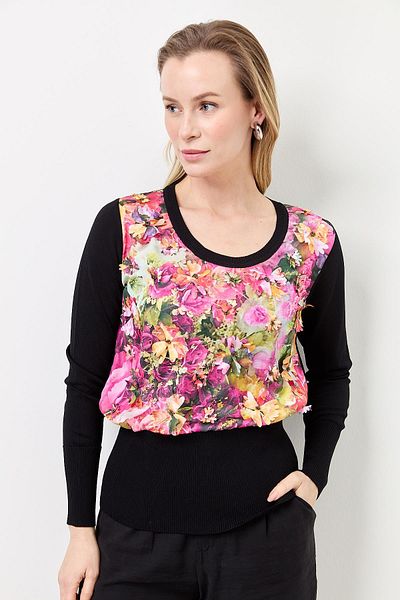 Two Mail Floral Patterned Blouse BLACK