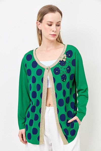 Two Mail B.B Polka Dot Cardigan Dark Green-Navy Blue
