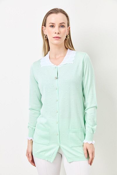 Two Mail Lace Collar Cardigan Light Green