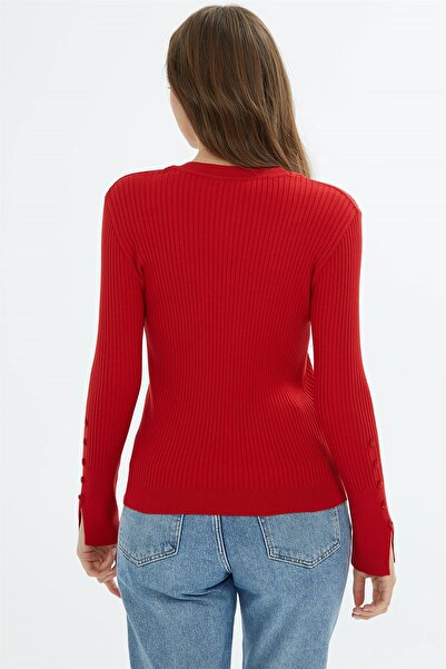 Two Mail Fitilli V Yaka Ceket Kırmızı