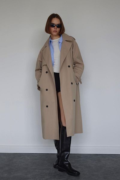 Suud Collection Beige Classic Belted Trench Coat