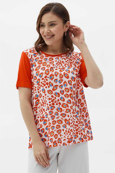 Two Mail Pomegranate Flower Patterned Sleeve Detailed Blouse