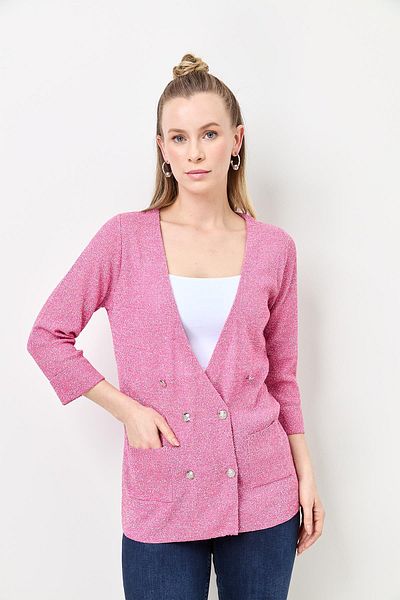 Two Mail Brass Cardigan with Pockets Pink-Silver