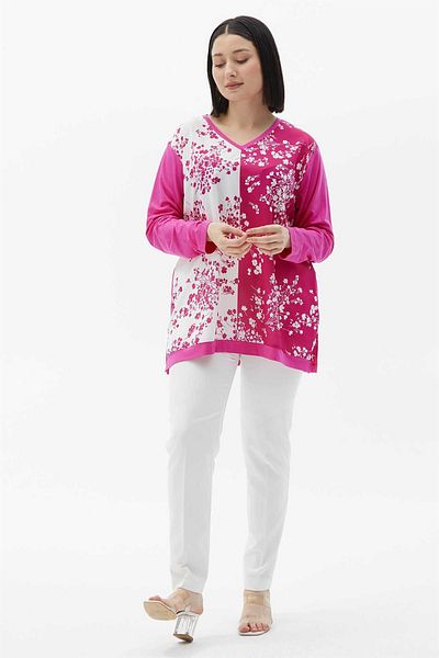 Two Mail Fuchsia Flower Blouse