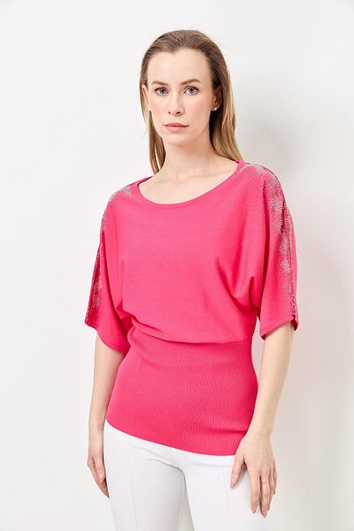 Two Mail Stoned Sleeve Knitwear Fuchsia