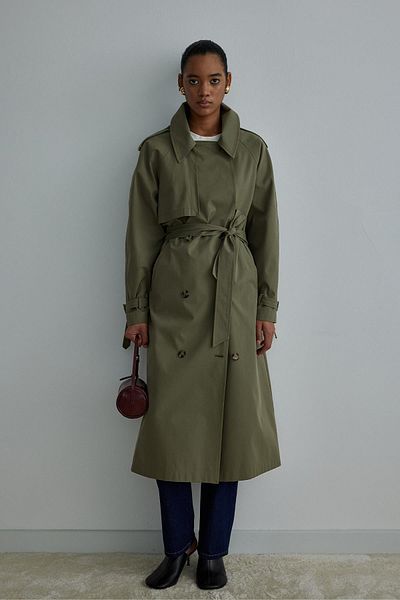 Suud Collection Klasyczny trencz w kolorze khaki z paskiem