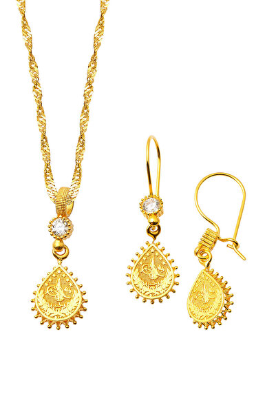 Bilezikci Damla Tuğra Kolye & Küpeli Altın Set