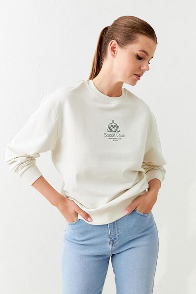 Setre Ecru Long Sleeve Crew Neck Cotton Sweatshirt