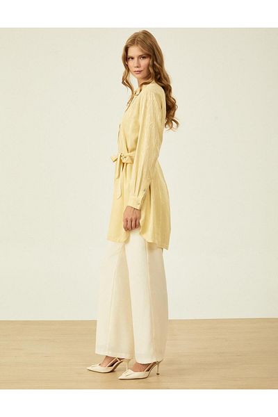 Kayra light Yellow ribbed Stitched Tunic