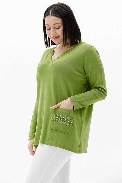 Two Mail Pocket Detailed Blouse Green
