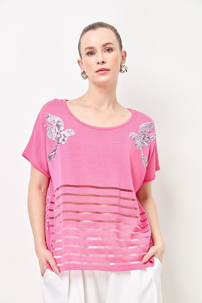 Two Mail Sequin Embroidered Blouse PINK