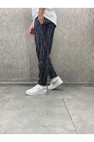 FıttingRoom Patterned Baggy Pants - Straight Leg and Elastic Waist