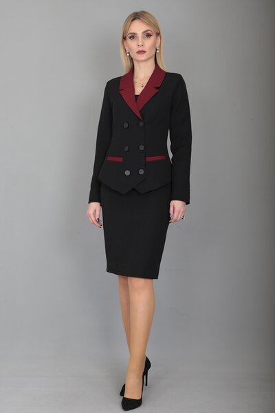 ÖNDER ÖZSOY Garnili Ceket & Arka Yırtmaçlı Vazo Etek Takım-Bordo