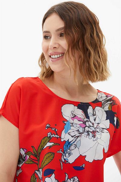 Two Mail Red V-Neck Back Blouse