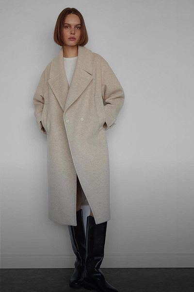 Suud Collection Krémový maxi kabát Kane Cuffed