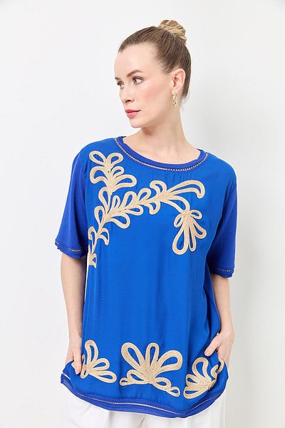 Two Mail Embroidery Detailed Knitwear COBALT